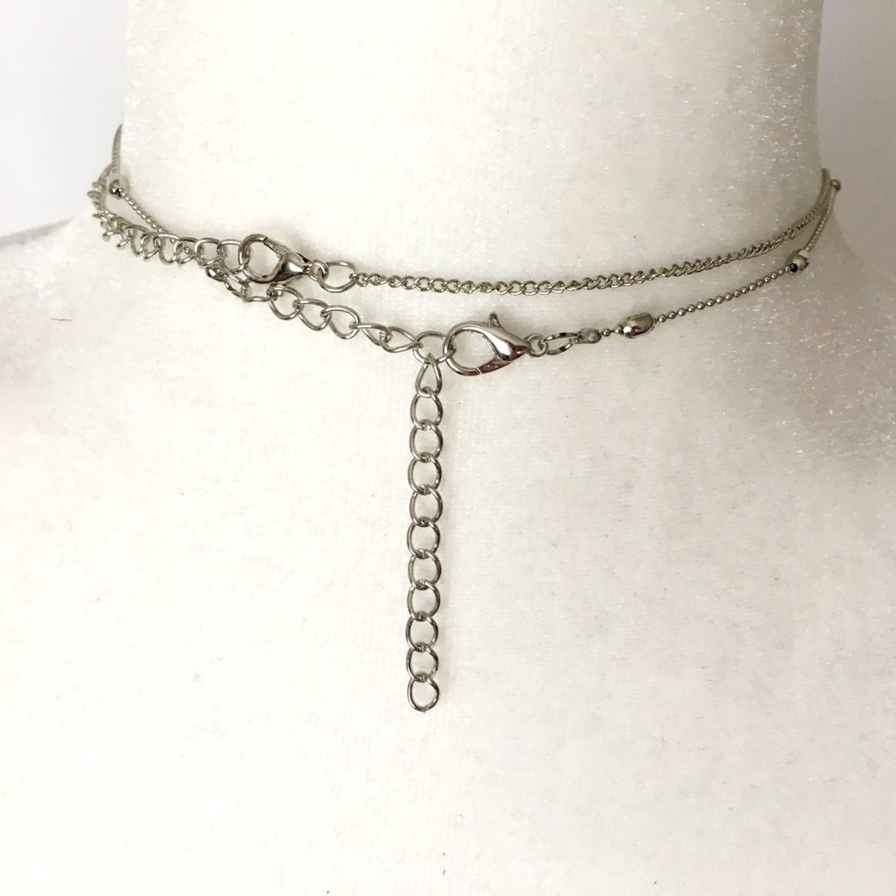 Silver Layered Chain Heart Beaded Necklaces - Picture 3 of 3